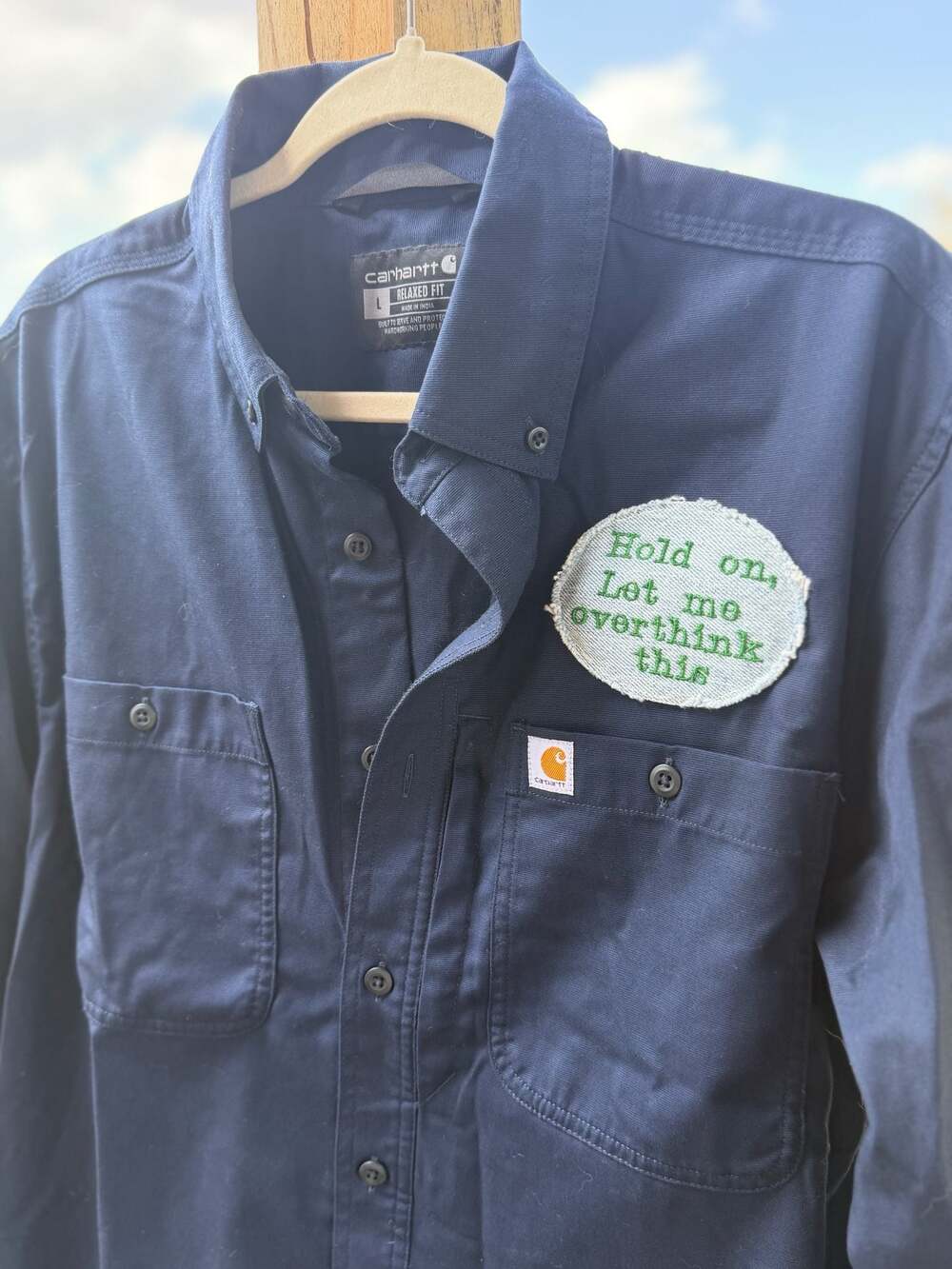 Carhartt Relaxed Fit Work Shirt Navy Blue Custom Patch